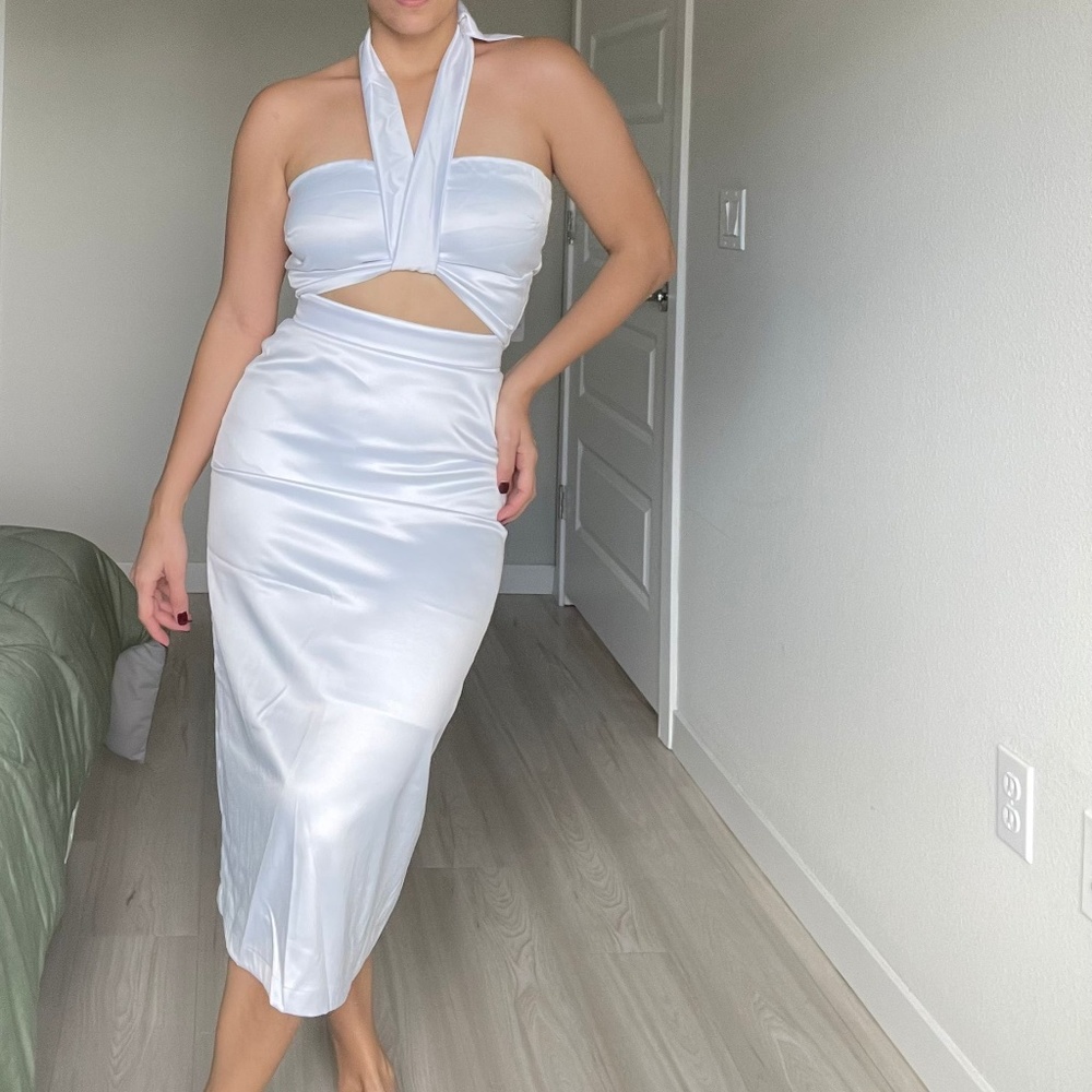 NEW White Satin Skirt and Cropped Top Set